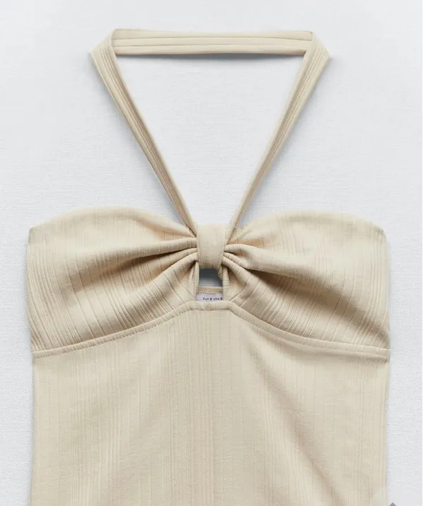 ZARA BODYSUITS | RIBBED HALTER BODYSUIT Sand - Image 2