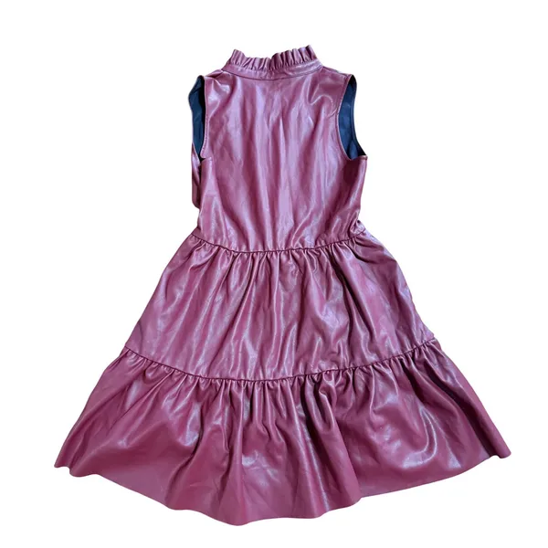 Fate Burgundy Faux Leather Tiered Dress Ruffle Neck Sleeveless S Burgundy - Image 2