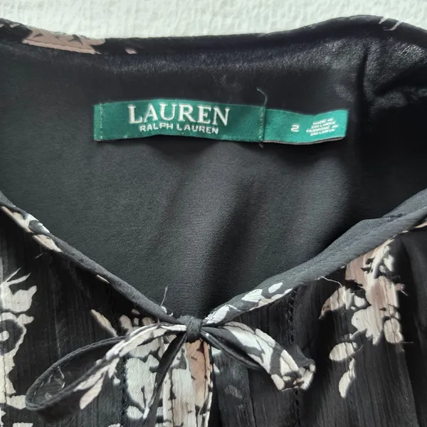 Lauren Ralph Lauren Black White Floral Georgette Tiered Midi Dress Size 2 - Image 5