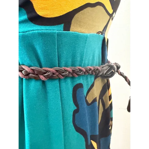 Danny & Nicole Teal Floral Cowl Neck Maxi Dress Sleeveless Belted XS - Image 5