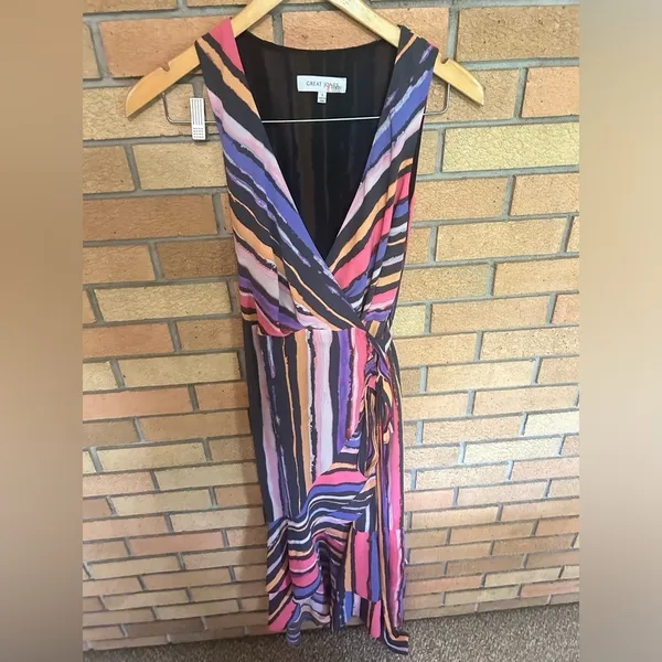 Great Jones Sleeveless Stripe Wrap Dress in Vibrant Orchid Size Small RTR - Image 3