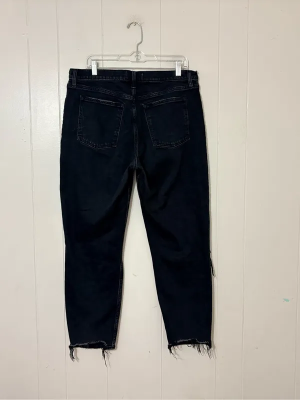 Abercrombie & Fitch The Mom High Rise Jeans 32 14 Black Distressed Ripped - Image 4
