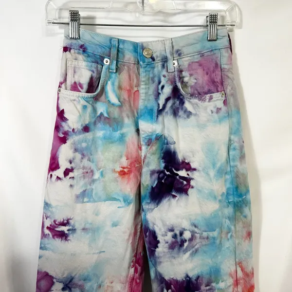 Zara Size 2 Jeans Handmade Tie Dye High Rise Relaxed Mom‎ Straight Boho 1375 - Image 4