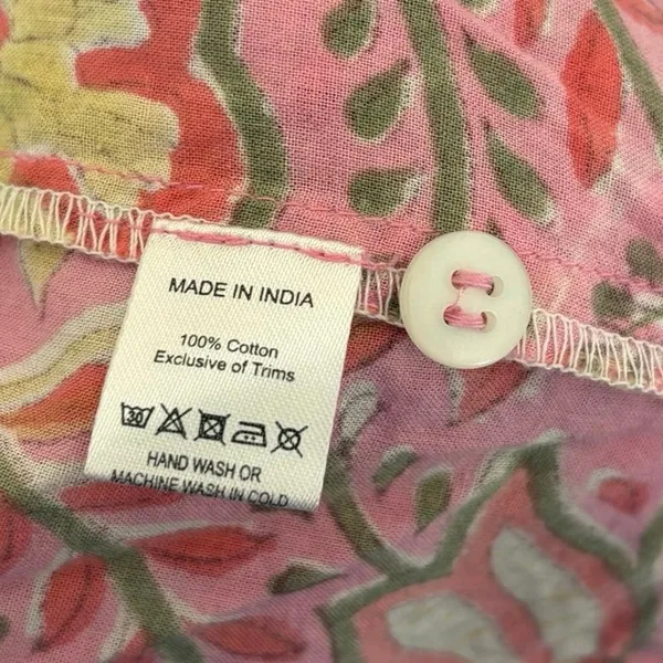 Sur La Vague 100% Cotton Pink Green Floral Blouse Size One Size - Image 5