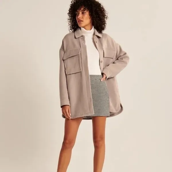 Abercrombie & Fitch Womens XS Oversized Shacket Light Beige Utility Jacket - Image 3