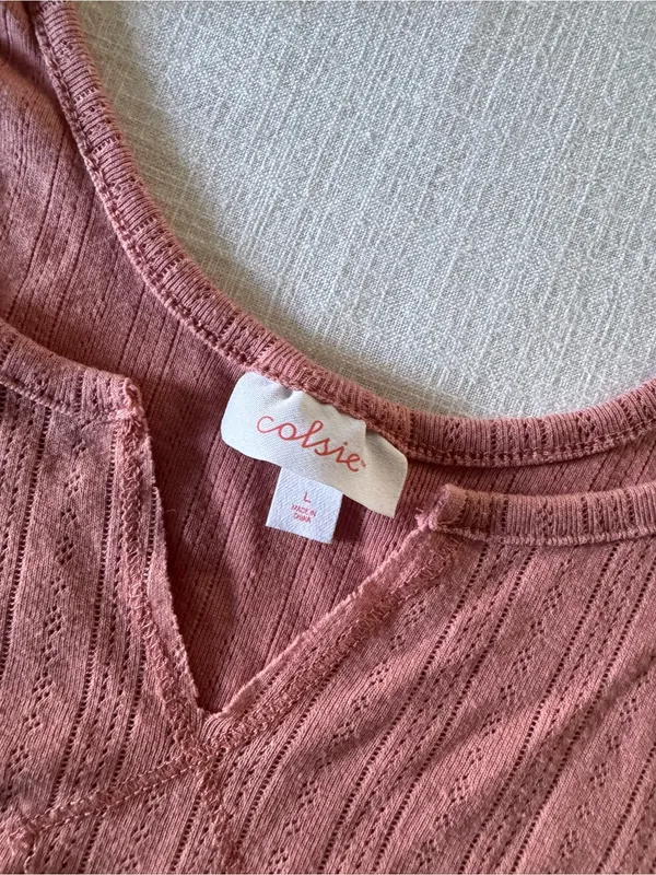Colsie Short Sleeve Pointelle Crop Top - Rosy Pink, Large - Image 5