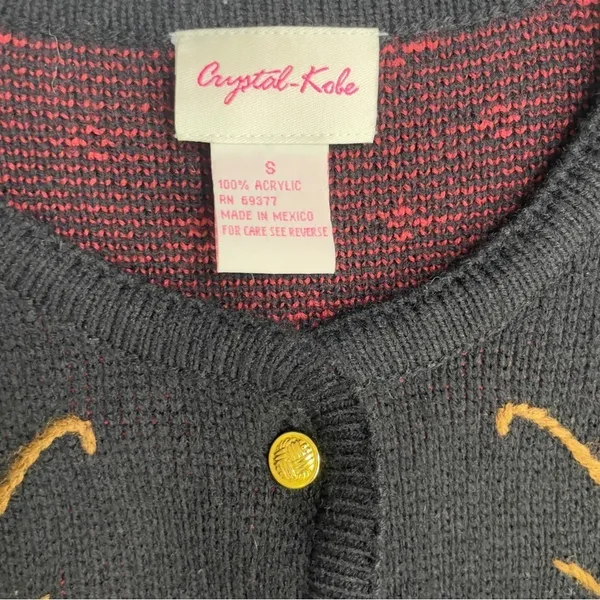 VTG Crystal-Kobe Floral Cardigan Sweater Womens Small Black Autumn Cottagecore - Image 7