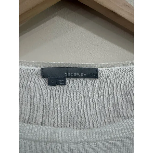 360 Sweater Womens Large White Black Striped 100% Linen Open Back‎ Knit Top - Image 3