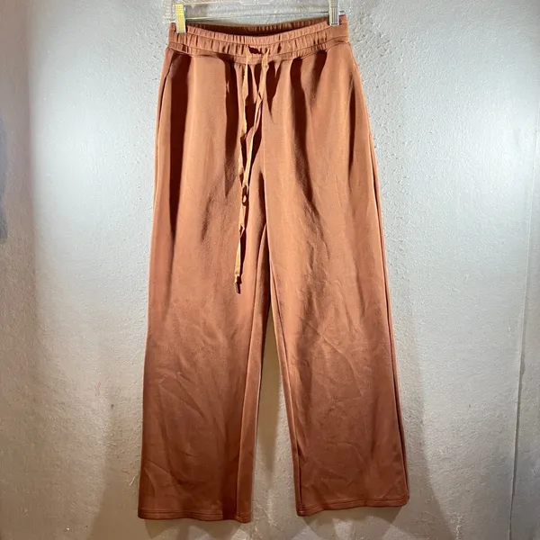 1116 | Minimalist Co-ord Lounge Set 2pc Quarter Zip Wide Leg Brown Womens‎ Small - Image 8