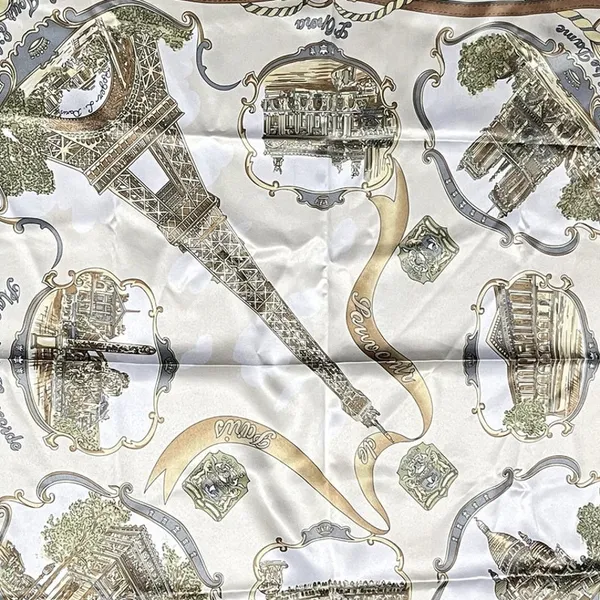 Made In Italy Scarf Paris Motif World Landmarks Rope 35" x 35"x square - Image 2
