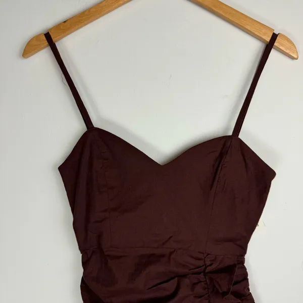 NWT Zara Brown Ruched Ruffle Mini Dress Sz XS - Image 5
