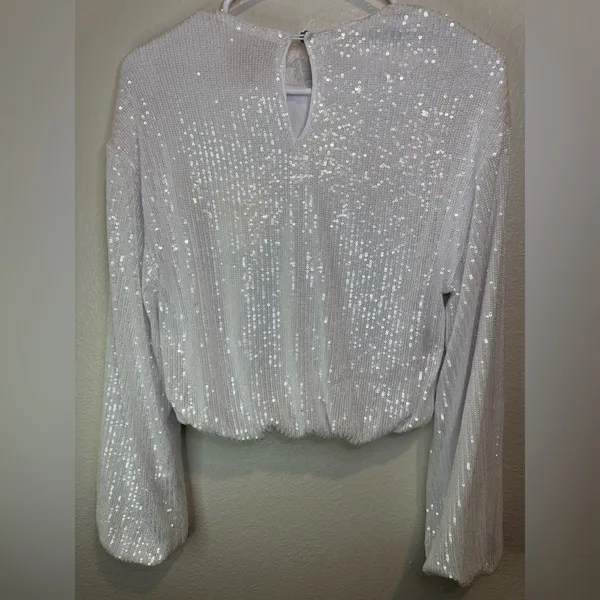 NWT SHOW ME YOUR MUMU Good Times Top in‎ White Sequins Size S - Image 8