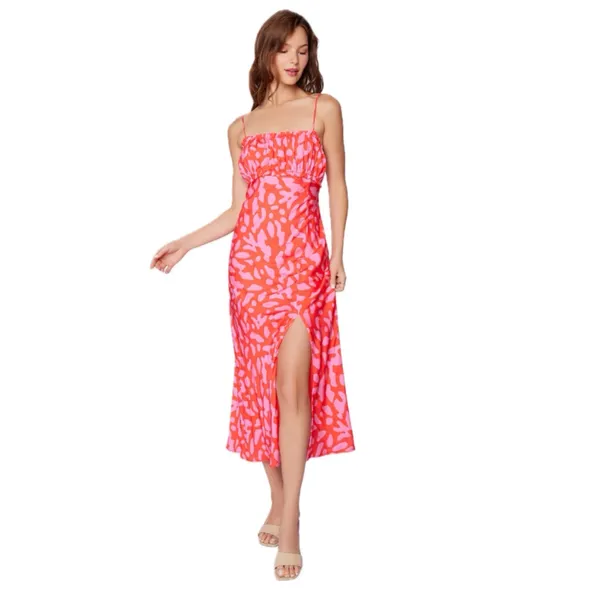 Lost and Wonder Midi Dress Slip Abstract Coral Pink Orange‎ Women Small $118 - Image 2