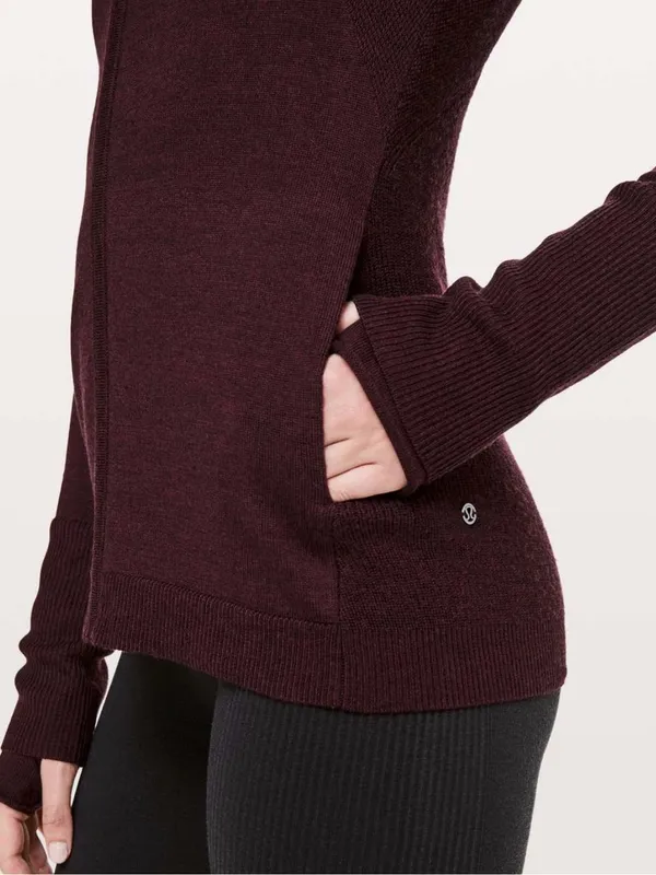 Lululemon Burgundy Wool Full Zip Mock Neck Sweater Jacket Women's - Image 10