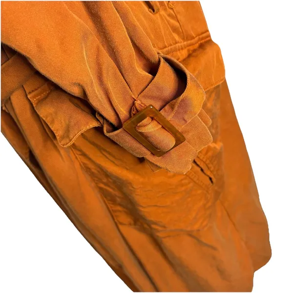 Zara Drawstring Belt Orange Trench Coat Size Medium Womens Pockets Long sleeve - Image 6