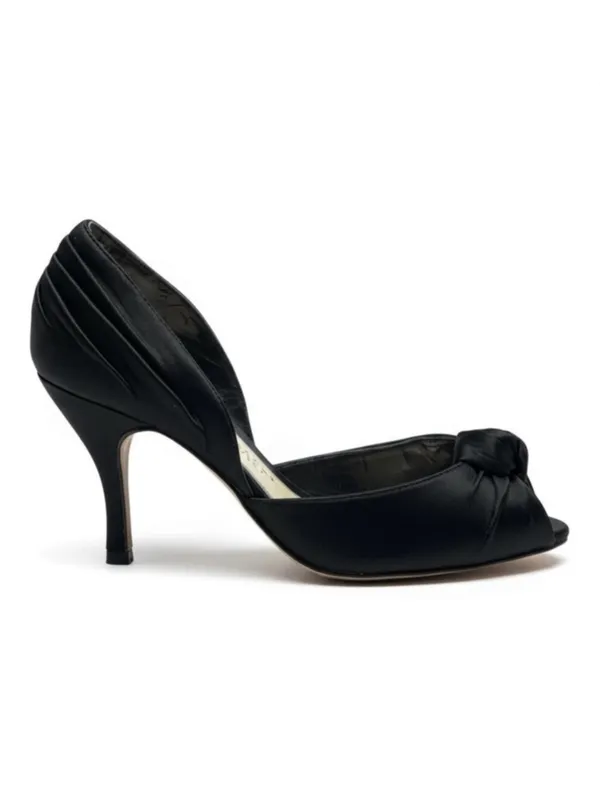 White House Black Market WHBM ❁ Satin Knot Peep Toe D’Orsay Heels ❁ Black 6M ❁ - Image 2