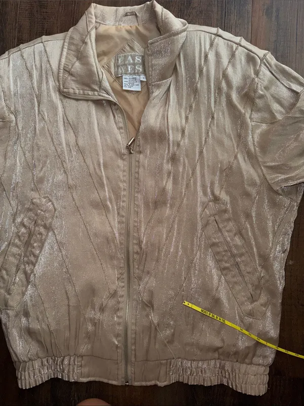 Vintage 80s 90s East West Shiny Metallic Taupe Bomber Jacket S - Image 13