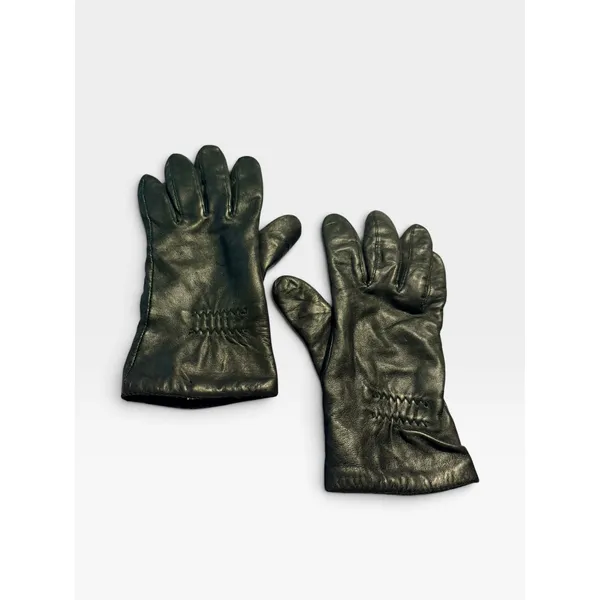 Downed womens Black Leather Gloves Soft Lined Elastic Wrist Winter Accessories S - Image 4