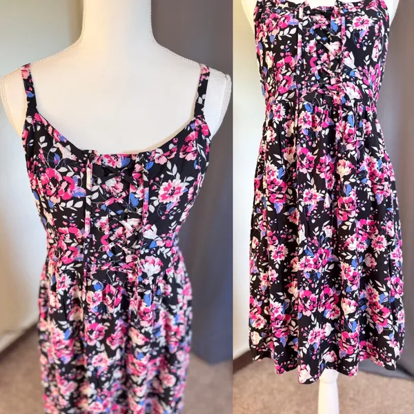 Torrid Dark Coquette Floral Corset Lace Up Smocked Sundress Plus Size 1 - Image 3
