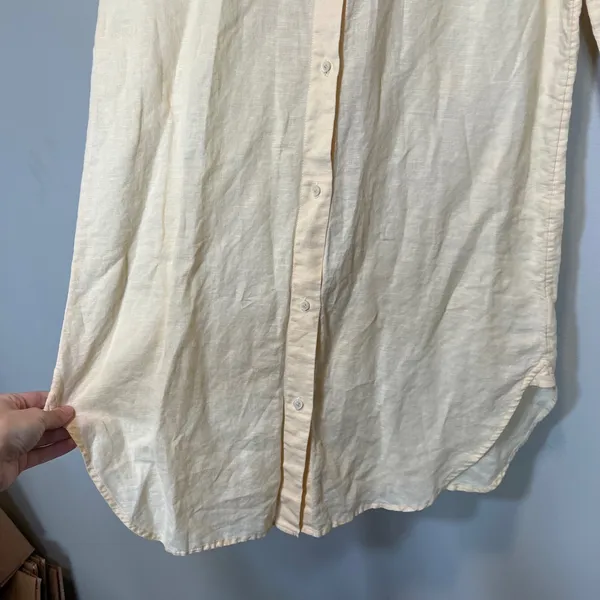 J. Crew Linen Cotton Blend Button Down Beach Shirt Dress Pale Yellow Women's M - Image 6