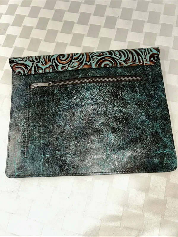 Patricia Nash Turquoise & Brown Tooled Leather Envelope Clutch - Image 2