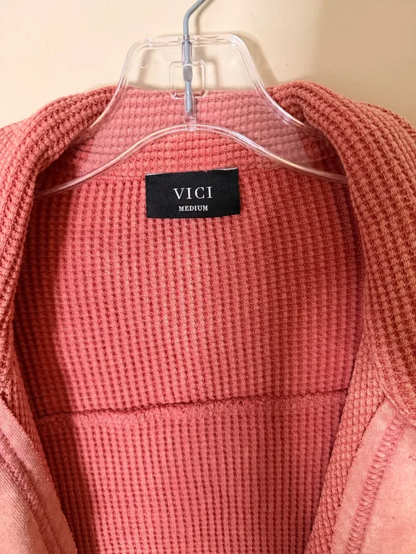 VICI Waffle Knit Shacket Pink Terracotta Oversized - Image 4