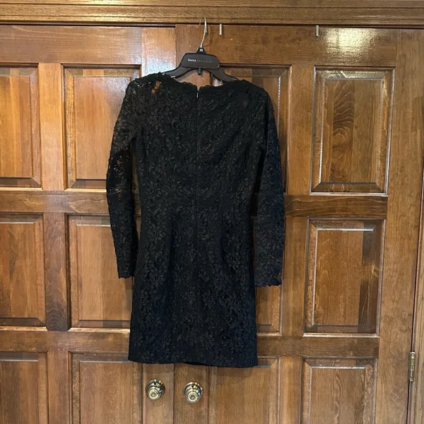 Vtg 90s Jennifer George By Night Black Lace Mini Dress Shere Sleeve‎ Goth Vamp 4 - Image 6