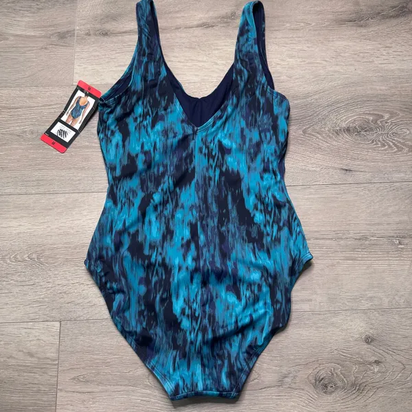 TYR Womens Controlfit One Piece Swimsuit Teal Blue Abstract UPF 50+ Size M‎ NWT - Image 2