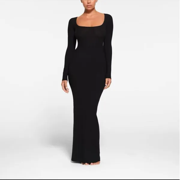 SKIMS Black Long-Sleeve Scoop-Neck Maxi Dress - Image 2