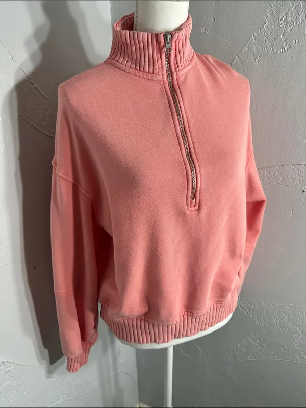 aerie Coral Half-Zip Cropped Sweatshirt - Image 3