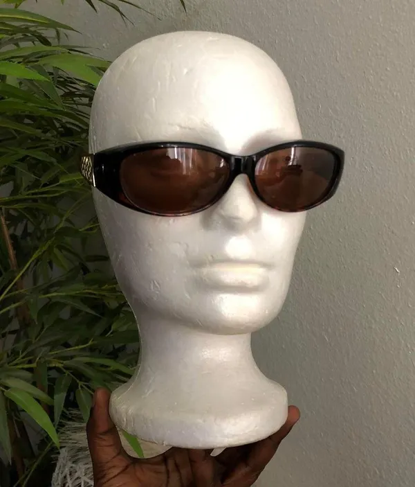 Black and brown vintage 90s retro oval sunglasses gold handle - Image 2