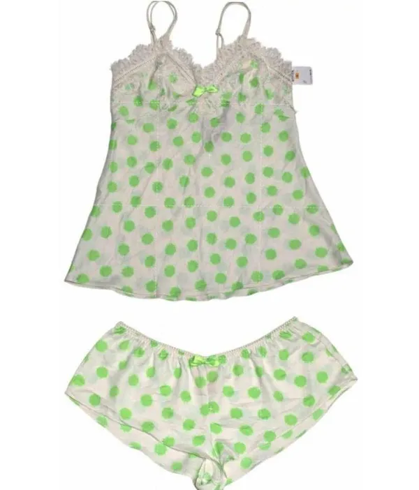 Betsey Johnson Intimates Green Dot Silky Luxe 2-Piece Pajama Short Set Small NEW - Image 2