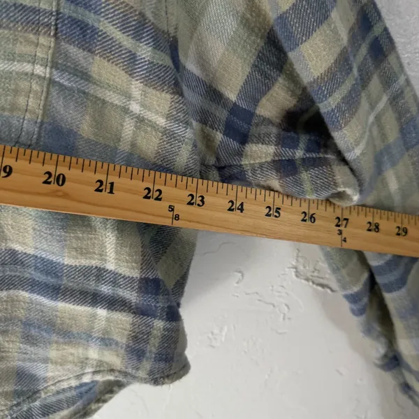 American Eagle Outfitters Plaid Cropped Shirt Jacket Hoodie Blue‎ Green Womens L - Image 5