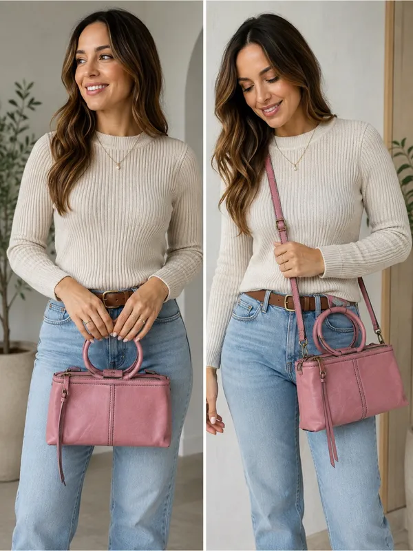 HOBO Sable Pink Genuine Leather Convertible Crossbody Top Handle Satchel Bag - Image 2