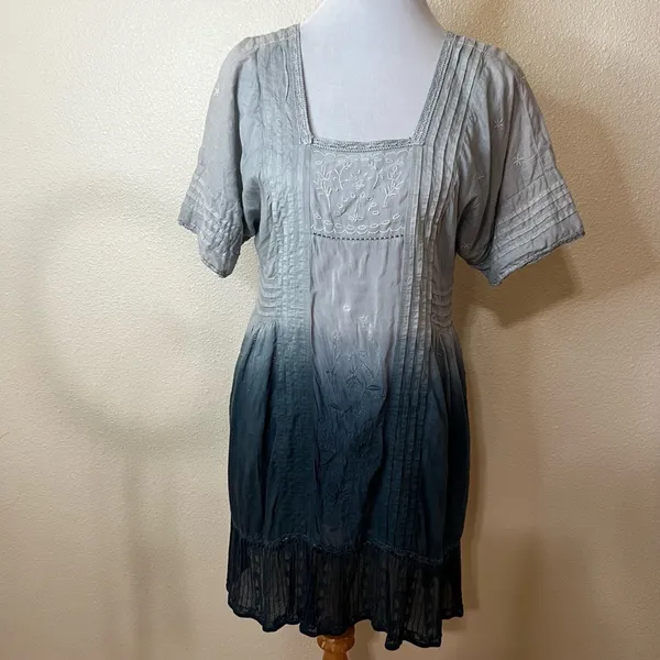 HOLDING HORSES | Anthropologie Ocean Dipped Tunic Dress XS Ombre Embroidered - Image 2