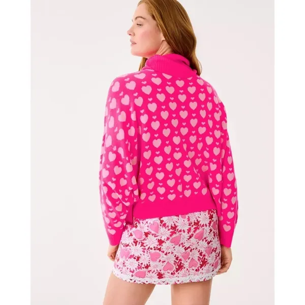 LILLY PULITZER Liggy Sweater Passion Fruit Pink Valentine‎ Heart Jacquard Small - Image 8