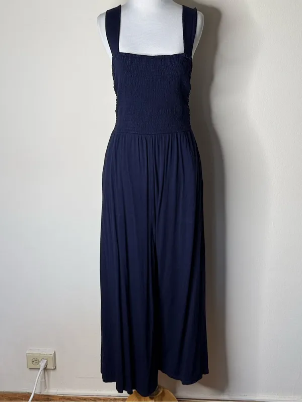 LOFT Navy Smocked Wide Leg Jumpsuit - Image 2