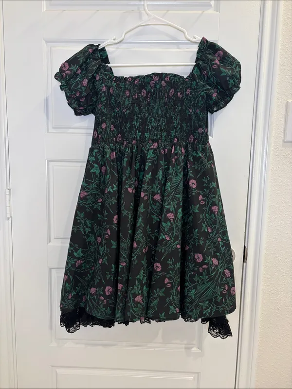 Dolls Kill Widow Size L Floral Puff Sleeve Lace Trim Mini Dress Gothic - Image 4