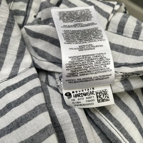 Mountain Hardwear Tunic Top Size Medium Gray White Striped Lace Up Beach Coastal - Image 9