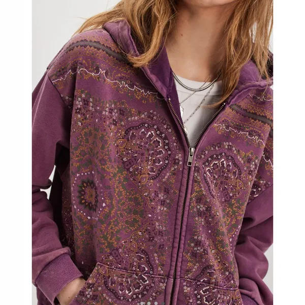 Found for Free People Motif Full Zip Hoodie in Vintage Purple Sz L NWT $220R - Image 4