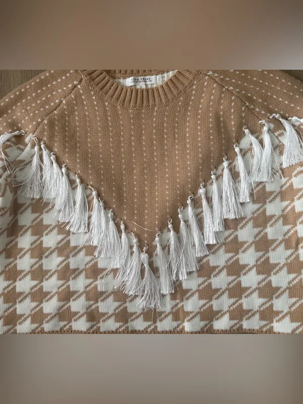 12th Tribe Jamie Beige Houndstooth Sweater - Image 2