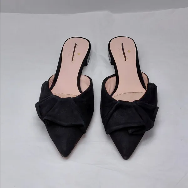 Kate Spade Womens Mules Slip On Flats 6.5M Black Suede Pointed Toe Coquette - Image 3