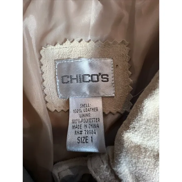 Chico’s 1 Medium Tan Suede Leather Jacket Embroidered Bling Jean Vtg cottage - Image 7