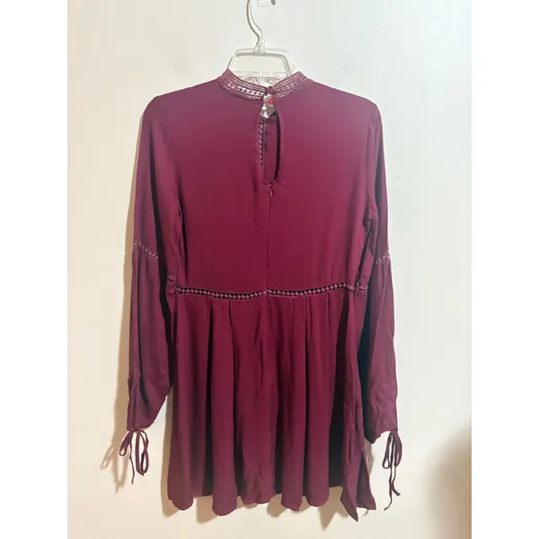 Sage The Label Mini Dress Womens S Burgundy Excellent Boho Lace Embroidered - Image 14