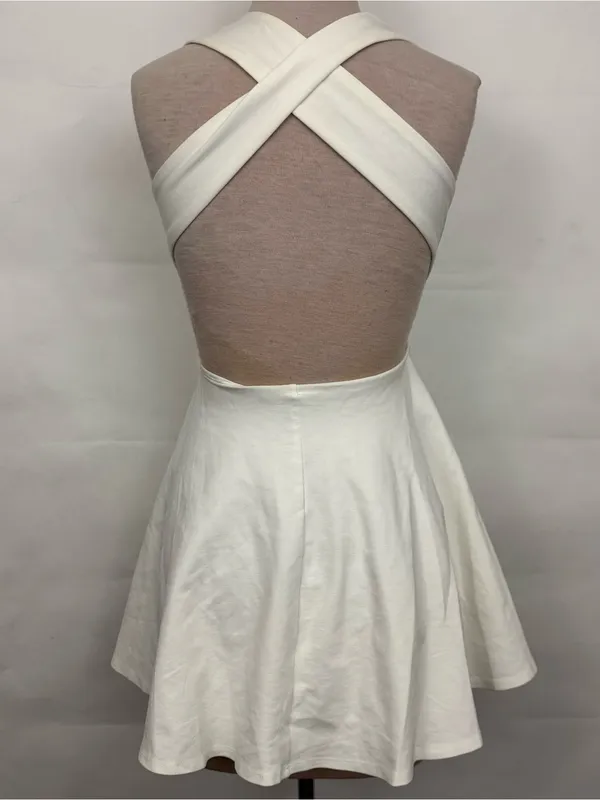Lulus Going Steady White Backless Strappy Skater Dress small - Image 4