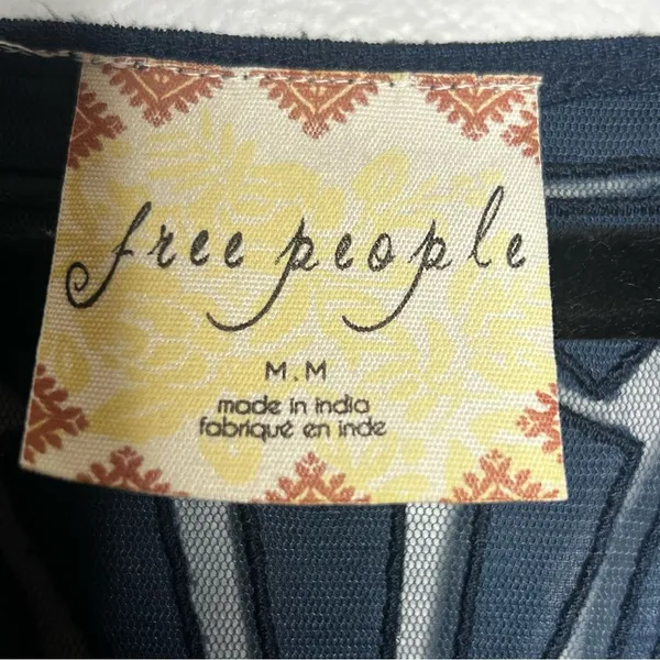 Free People Gatsby Boho Lace Scoop Neck Blue Ribbed Long Sleeve Top M Indie - Image 6