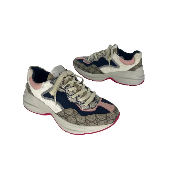 Gucci GG Rhyton Sneakers GG Supreme Canvas Pink Blue Size‎ 38 - Image 4