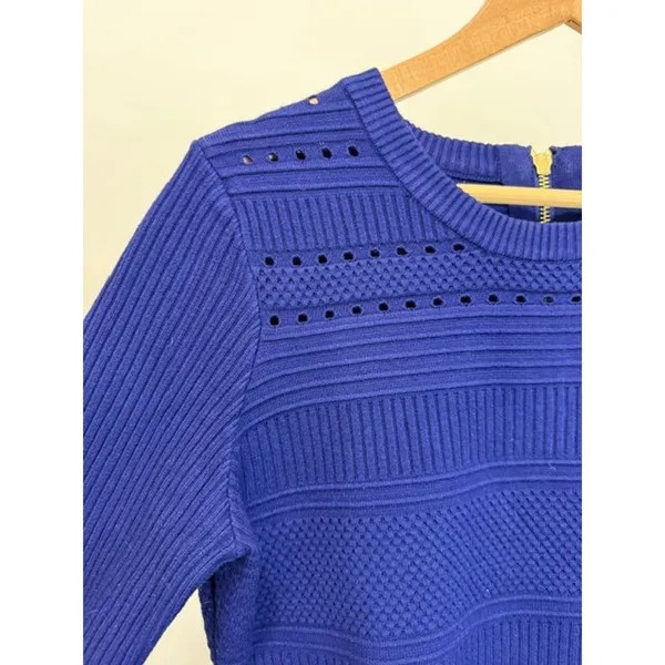 Eliza J Navy Textured Knit Fit and Flare Sweater Dress SzL - Image 4
