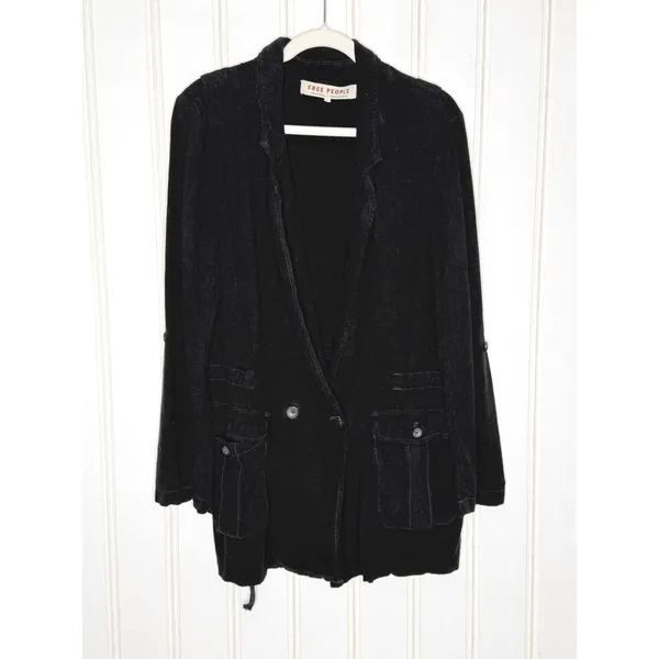 Free People Black Utility Charly Blazer Jacket Double Breasted Cargo Pocket L - Image 3