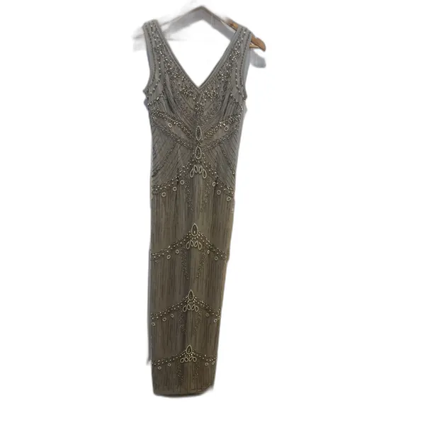 Adrianna Papell Embellished Beaded Evening Blue Dress Gown Prom Sz 4 - Image 3